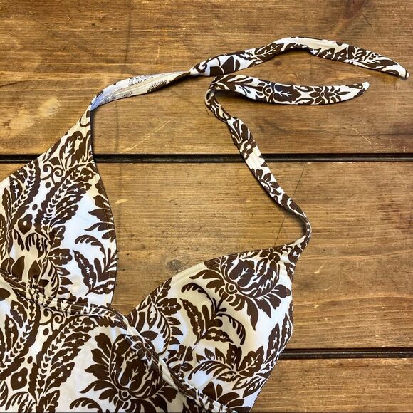 Victoria’s Secret Brown White Paisley Tie Halter Tankini Swim Top Small Boho - Picture 6 of 7